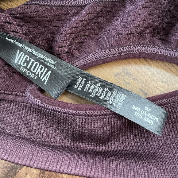 Victorias Secret Sports Bra Bralette Sz Medium Plum Wire Free Yoga Strappy Back - Picture 7 of 7